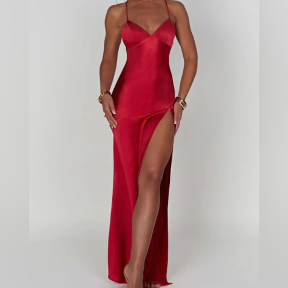 Vibrant Red Satin Dress by Babyboo